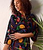 Color:Black/Multi - Image 5 - Woven Tropical Patchwork 3/4 Sleeve Maxi Robe