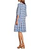 Color:Blue Omega - Image 4 - Bhopali Floral Print Split V-Neck 3/4 Sleeve Caftan Dress