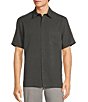 Color:Black - Image 1 - Short Sleeve Solid Polynosic Jacquard Sport Shirt