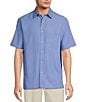 Color:Medium Blue - Image 1 - Short Sleeve Solid Polynosic Jacquard Sport Shirt