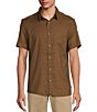 Color:Ginger Brown - Image 1 - Crafted Short Sleeve Geometric Honey Print Button Front Shirt