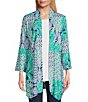 Color:Blue Moon Multi - Image 1 - Bali Patchwork Print Shawl Collar Long Sleeve Open-Front Cardigan