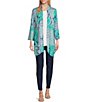 Color:Blue Moon Multi - Image 3 - Bali Patchwork Print Shawl Collar Long Sleeve Open-Front Cardigan