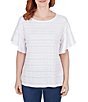Color:White - Image 1 - Crew Neck Short Flounce Sleeve Decorative Smocked Knit Top