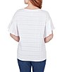 Color:White - Image 2 - Crew Neck Short Flounce Sleeve Decorative Smocked Knit Top