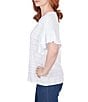 Color:White - Image 3 - Crew Neck Short Flounce Sleeve Decorative Smocked Knit Top