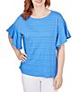 Color:Blue Moon - Image 1 - Crew Neck Short Flounce Sleeve Decorative Smocked Knit Top