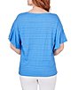 Color:Blue Moon - Image 2 - Crew Neck Short Flounce Sleeve Decorative Smocked Knit Top