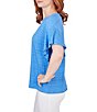 Color:Blue Moon - Image 3 - Crew Neck Short Flounce Sleeve Decorative Smocked Knit Top