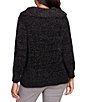 Color:Black - Image 2 - Eyelash Knit Metallic Detail Ribbed Marilyn Collar Long Sleeve Pullover Sweater