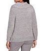 Color:Grey - Image 2 - Eyelash Knit Metallic Detail Ribbed Marilyn Collar Long Sleeve Pullover Sweater