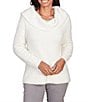 Color:Crisp White - Image 1 - Eyelash Knit Metallic Detail Ribbed Marilyn Collar Long Sleeve Pullover Sweater