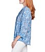 Color:Blue Light Combo Multi - Image 3 - Floral Print Band Notch V-Neck Roll-Tab Sleeve Pleat Button-Front Blouse