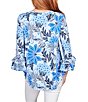 Color:Light Chambray Multi - Image 2 - Floral Print Knit Keyhole Twist Neck 3/4 Double Flounce Sleeve Top