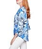Color:Light Chambray Multi - Image 3 - Floral Print Knit Keyhole Twist Neck 3/4 Double Flounce Sleeve Top