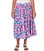 Color:Ultramarine - Image 1 - Floral Printed Yoryu Elastic Waist Midi A-Line Skirt