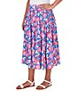 Color:Ultramarine - Image 3 - Floral Printed Yoryu Elastic Waist Midi A-Line Skirt