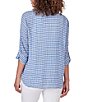 Color:Blue Moon Multi - Image 2 - Gingham Print Woven Round Band Collar 3/4 Roll-Tab Sleeve Blouse