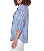 Color:Blue Moon Multi - Image 3 - Gingham Print Woven Round Band Collar 3/4 Roll-Tab Sleeve Blouse