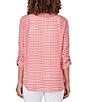 Color:Punch Multi - Image 2 - Gingham Print Woven Round Band Collar 3/4 Roll-Tab Sleeve Blouse