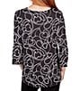 Color:Black/White - Image 2 - Heart Print Boat Neck 3/4 Flounce Sleeve Knit Top