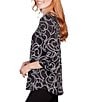 Color:Black/White - Image 3 - Heart Print Boat Neck 3/4 Flounce Sleeve Knit Top