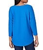 Color:Baltic - Image 2 - Knit Cable Stripe Keyhole Bar Detail 3/4 Sleeve Top