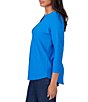 Color:Baltic - Image 3 - Knit Cable Stripe Keyhole Bar Detail 3/4 Sleeve Top