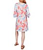 Color:Capri Multi - Image 2 - Knit Filigree Floral Scoop Neck 3/4 Flounce Sleeve A-Line Dress