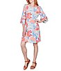Color:Capri Multi - Image 3 - Knit Filigree Floral Scoop Neck 3/4 Flounce Sleeve A-Line Dress
