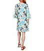 Color:Sunburst Multi - Image 2 - Knit Filigree Floral Scoop Neck 3/4 Flounce Sleeve A-Line Dress