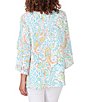Color:Clear Blue Multi - Image 2 - Knit Ikat Paisley Crew Neck 3/4 Sleeve Embroidered Top