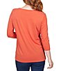 Color:Chili - Image 2 - Knit Scoop Neck Pleat Front Detail 3/4 Sleeve Top