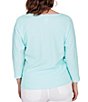 Color:Clear Blue - Image 2 - Knit V-Neck 3/4 Sleeve Tie Top