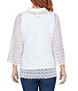 Color:White - Image 2 - Lace Point Collar 3/4 Sleeve Scallop Edge Button-Front Shirt