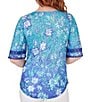 Color:Peacock Multi - Image 2 - Ombre Floral Burnout Knit Scoop Neck Elbow Length Sleeve Top
