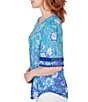 Color:Peacock Multi - Image 3 - Ombre Floral Burnout Knit Scoop Neck Elbow Length Sleeve Top