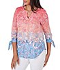 Color:Guava Multi - Image 4 - Ombre Paisley Print Knit Keyhole Neck Embroidered Shoulder Tie-Sleeve Top
