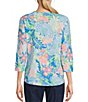 Color:White Multi - Image 2 - Paisley Floral Print Knit Square Neck 3/4 Sleeve Top