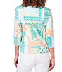 Color:Clear Blue Multi - Image 2 - Patchwork Knit Print Horseshoe Neck 3/4 Sleeve Top