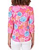 Color:Raspberry Multi - Image 2 - Petite Size Floral Square Neck 3/4 Sleeve Rounded Hem Knit Top