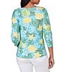 Color:Aruba Multi - Image 2 - Petite Size Floral Print Knit Embellished Horseshoe Neckline 3/4 Sleeve Top