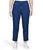 Color:Indigo - Image 1 - Petite Size Stretch Denim Side Seam Braid Trim Detailing Pull-On Ankle Jeans