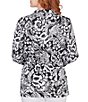 Color:Black/White - Image 2 - Petite Size Tropical Print Point Collar Snap Zip Front Jacket