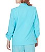 Color:Aruba Blue - Image 2 - Petite Size Wing Lapel Collar Long Roll-Tab Sleeve Open-Front Jacket