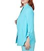 Color:Aruba Blue - Image 4 - Petite Size Wing Lapel Collar Long Roll-Tab Sleeve Open-Front Jacket