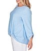 Color:Light Chambray - Image 3 - Plus Size Honeycomb Knit Crew Neck Gathered Front Hem 3/4 Sleeve Top