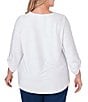 Color:White - Image 2 - Plus Size Honeycomb Knit Crew Neck Gathered Front Hem 3/4 Sleeve Top