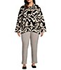 Color:Black/Ivory - Image 3 - Plus Size Ikat Cozy Jacquard Knit Cowl Neck Long Sleeve Pullover