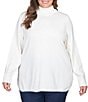 Color:Ivory - Image 1 - Plus Size Lightweight Jersey Knit Turtleneck Sweater